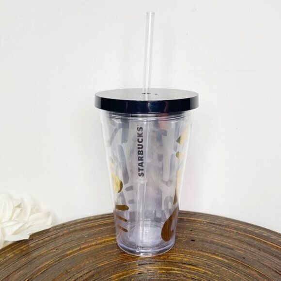 Starbucks Coffee Clear Grande Tumbler Gold Lettering Cold Cup - Picture 4 of 5